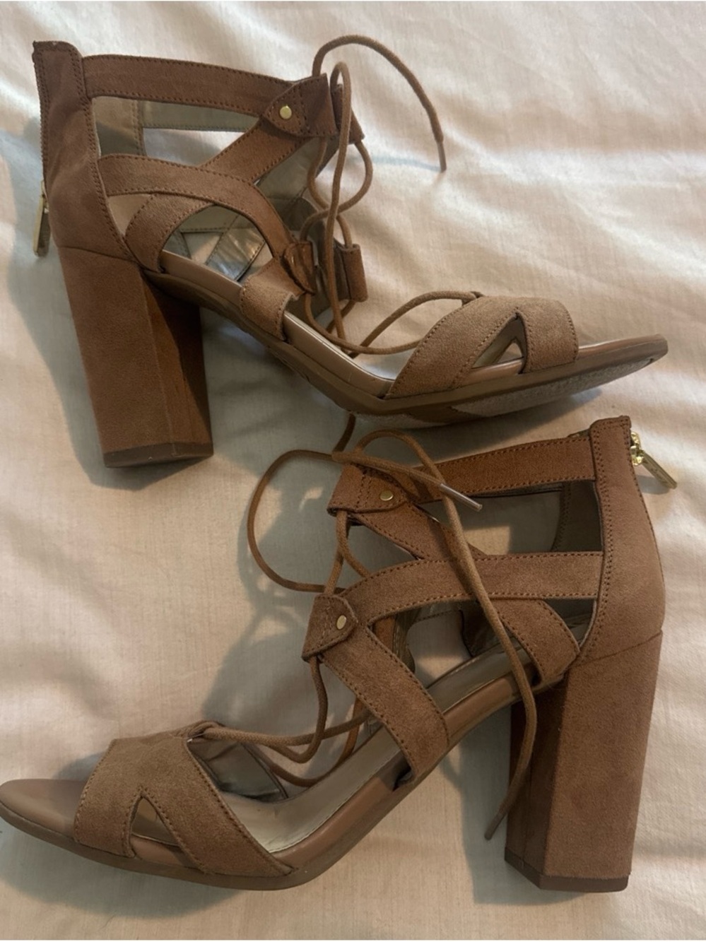 Circus by Sam Edelman Tan Lace-Up Block Heel Sandals